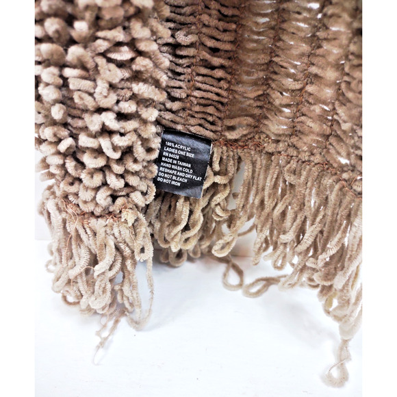Soft Acrylic Fringed Scarf Tan Brown Soft Loop Made In Taiwan 56”x7" - Picture 4 of 9